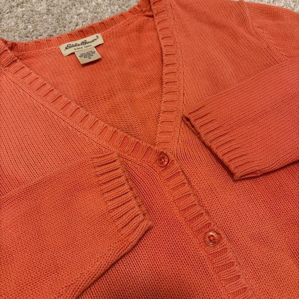 90s Eddie Bauer Cotton Knit Cardigan | Burnt Peach| Medium
